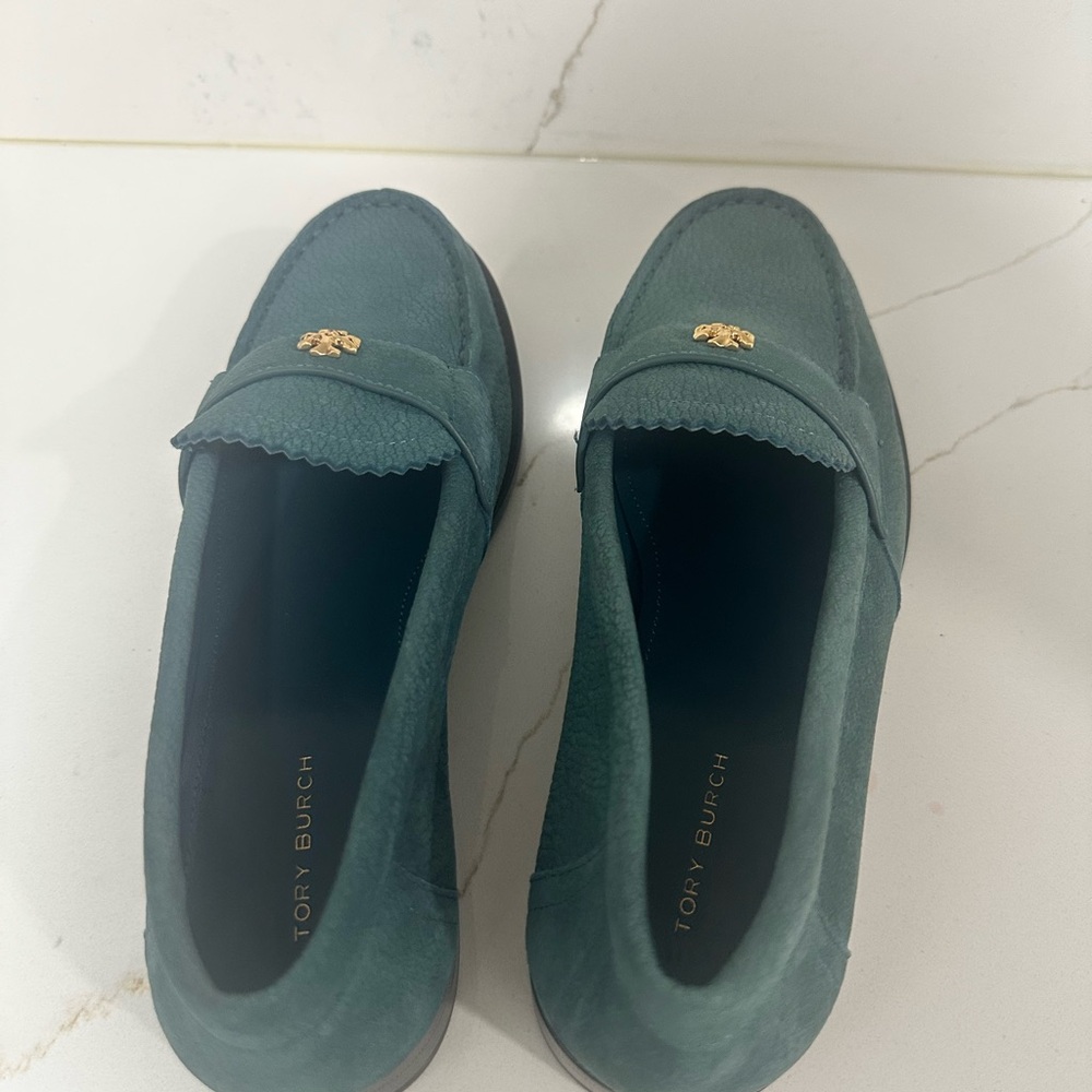 Tory Burch Teal Loafers with Gold Detail